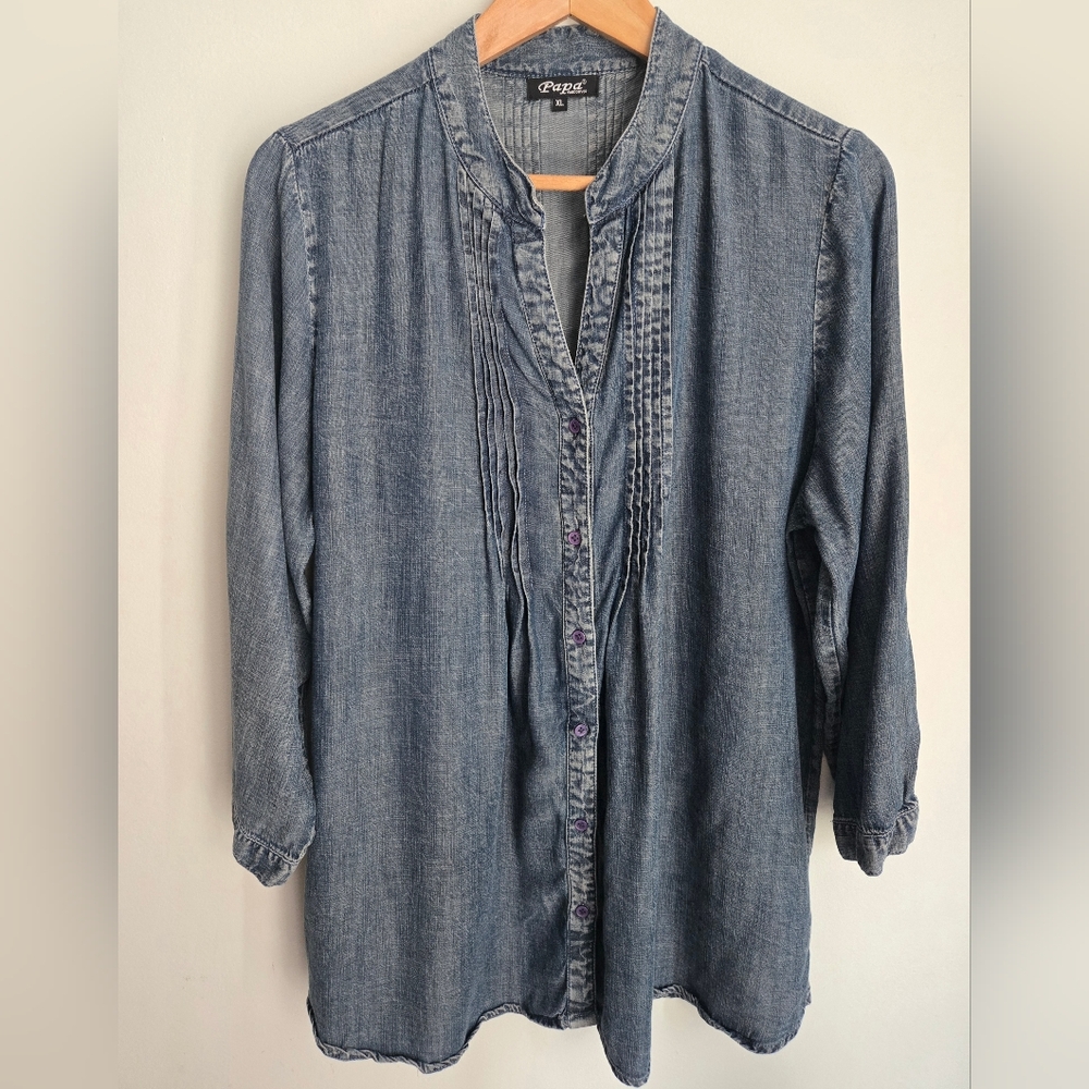 PAPA Vancouver Classic Blue Lyocell Button Down Shirt